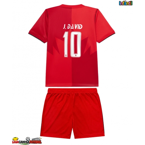 Camisa de Futebol Canadá Jonathan David #10 Equipamento Principal Infantil Mundo 2026 Manga Curta (+ Calças curtas)